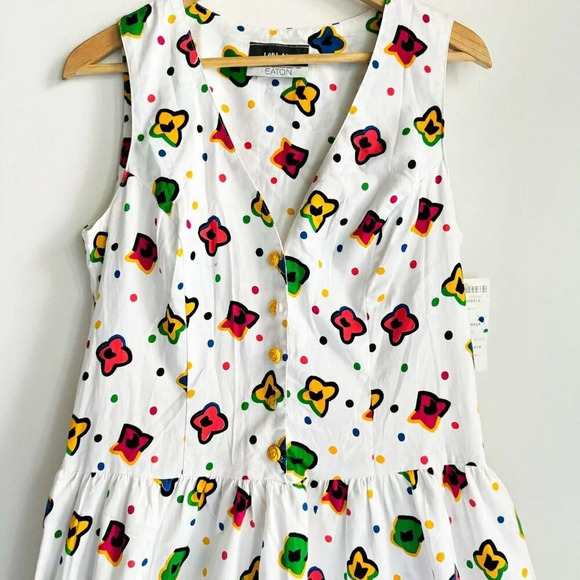 Vintage Lori Ann for Eaton's  Deadstock Floral sleeveless Midi Dress M/L - Picture 3 of 6